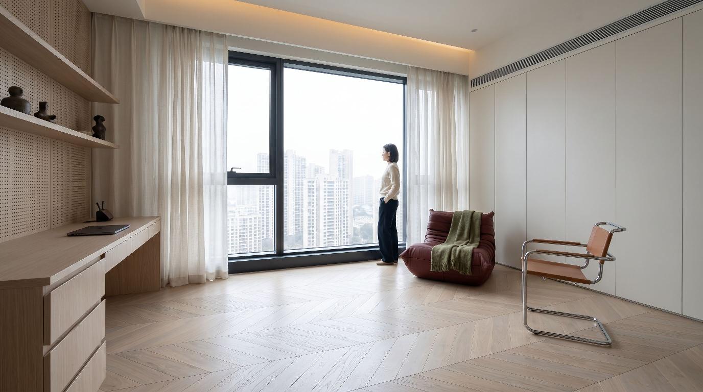 High-rise apartment window scene