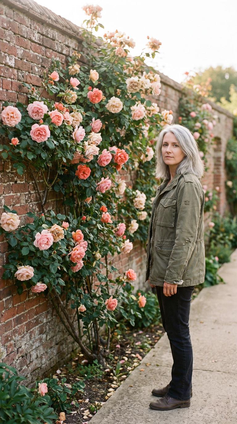 Climbing rose wall scene