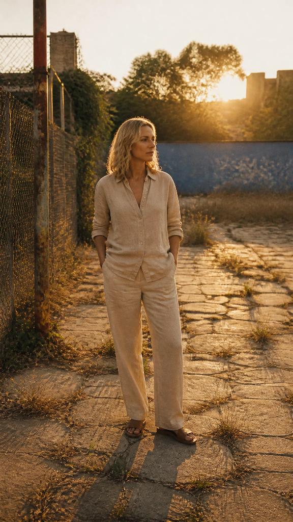 Golden-hour vacant lot scene