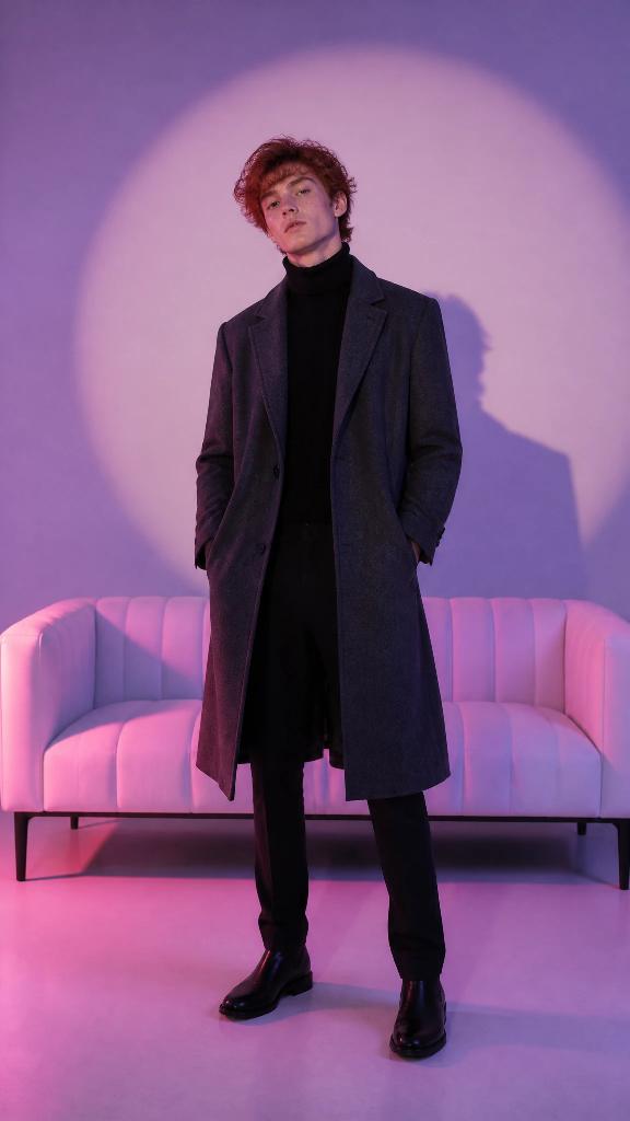 Lilac spotlight and sofa scene, an example shot