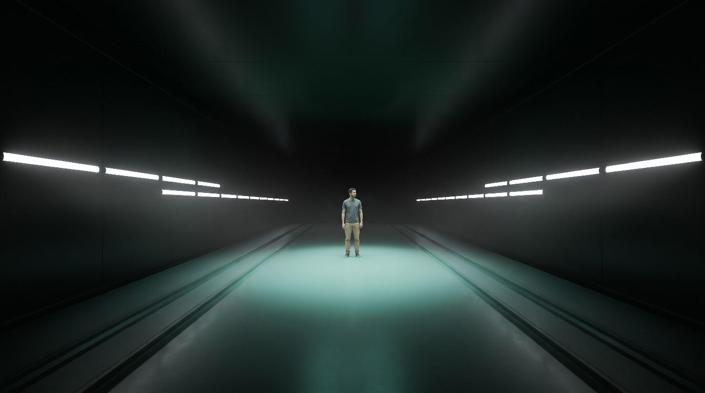 Dark futuristic light tunnel scene