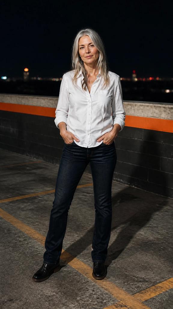 Night rooftop car park scene, an example shot