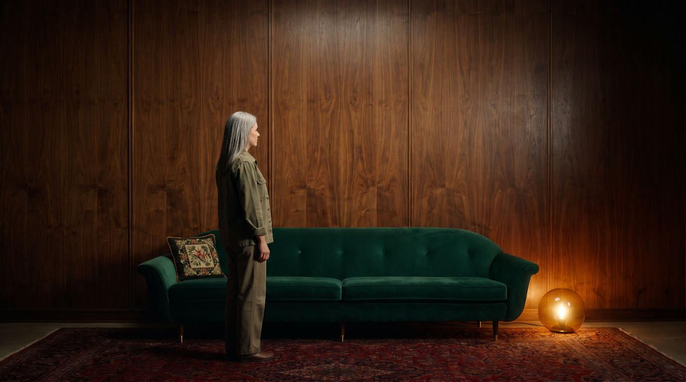 Panelled room, green velvet scene