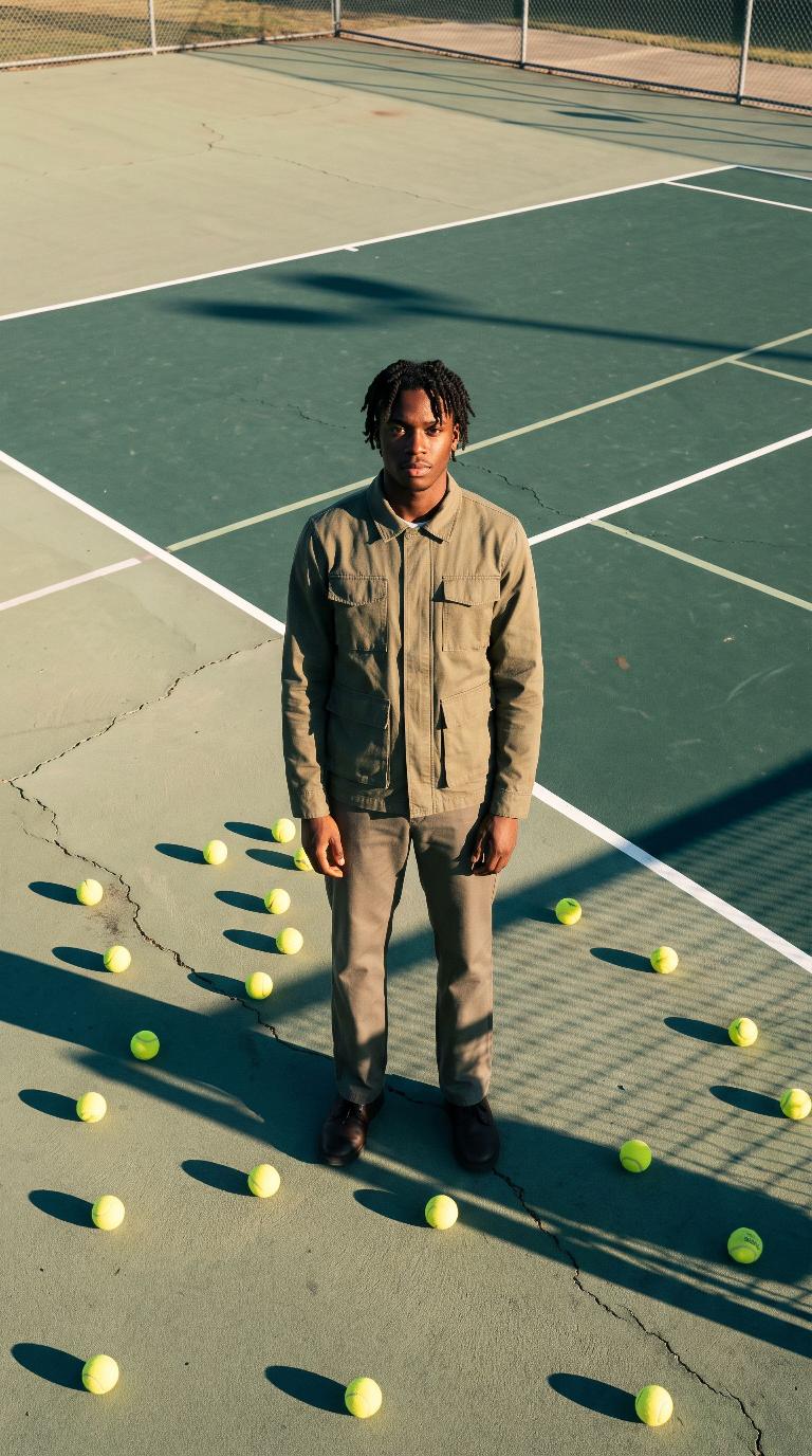 Sunlit tennis court scene