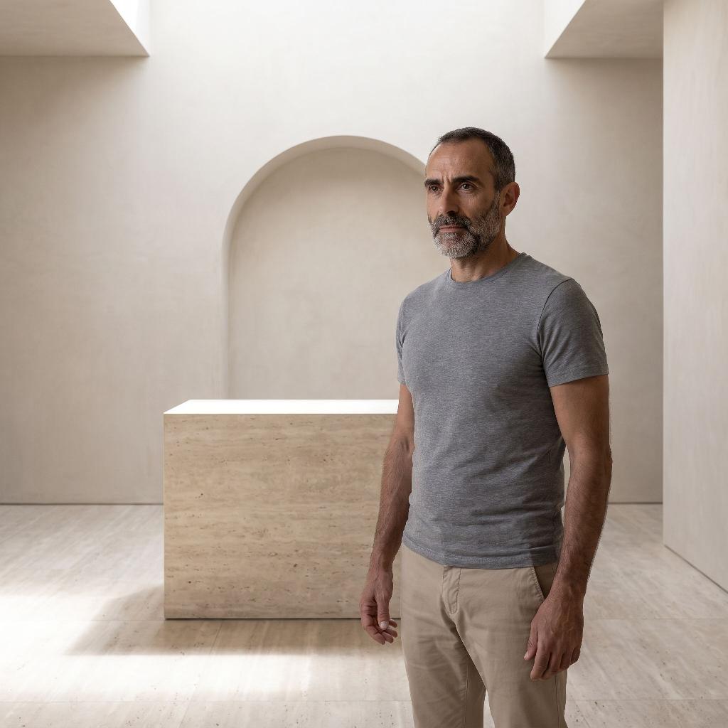 Travertine gallery plinth scene