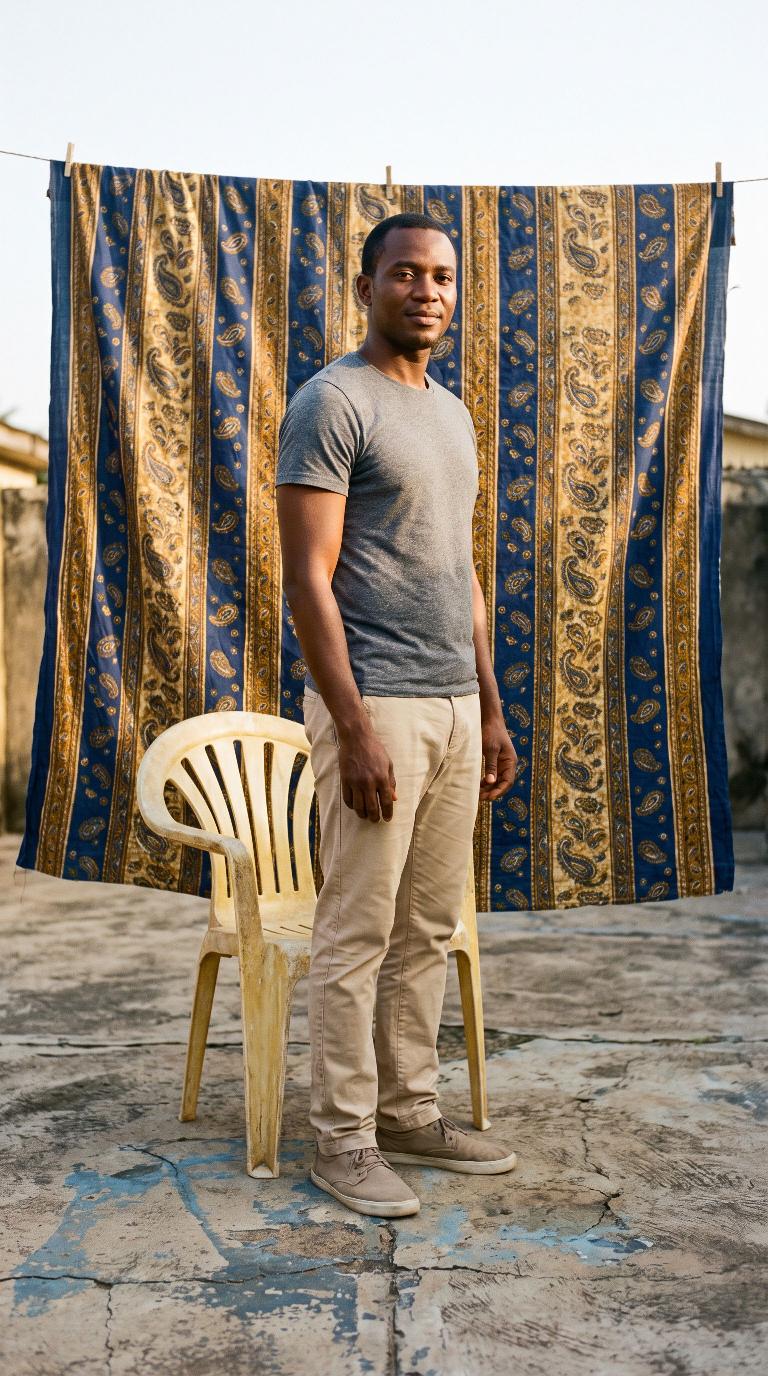 Wax-print cloth backdrop scene